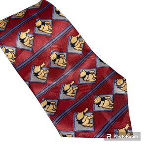 Vintage Disney Winnie the Pooh Bear Mens Neck Tie 100 Acre Woods Burgundy Blue